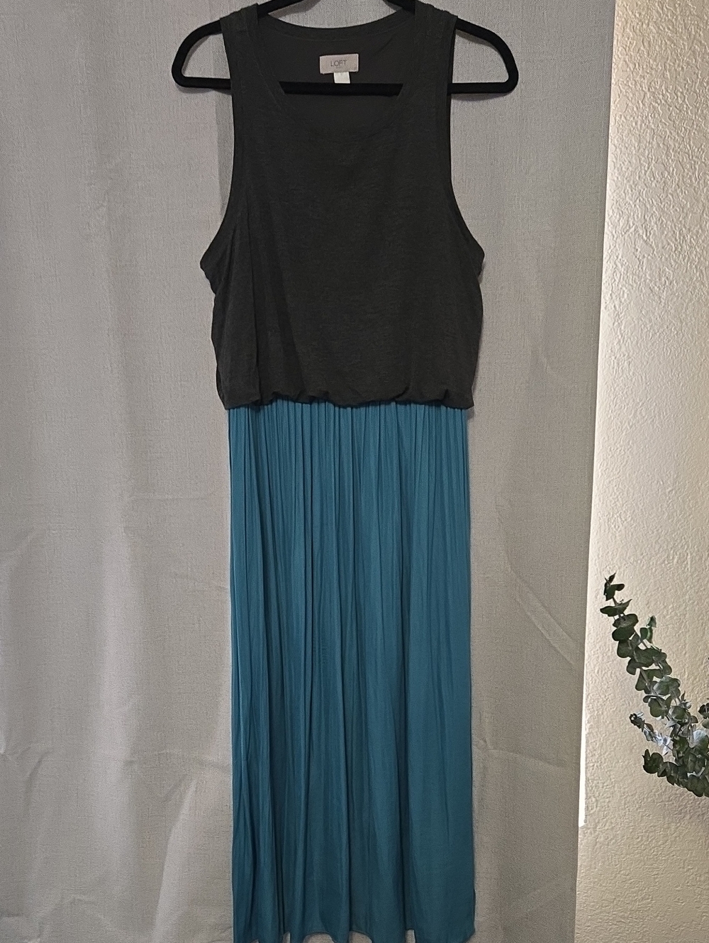 LOFT Two-Tone Sleeveless Maxi Dress in Charcoal and Teal